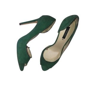 Zara suede green peep toe pumps